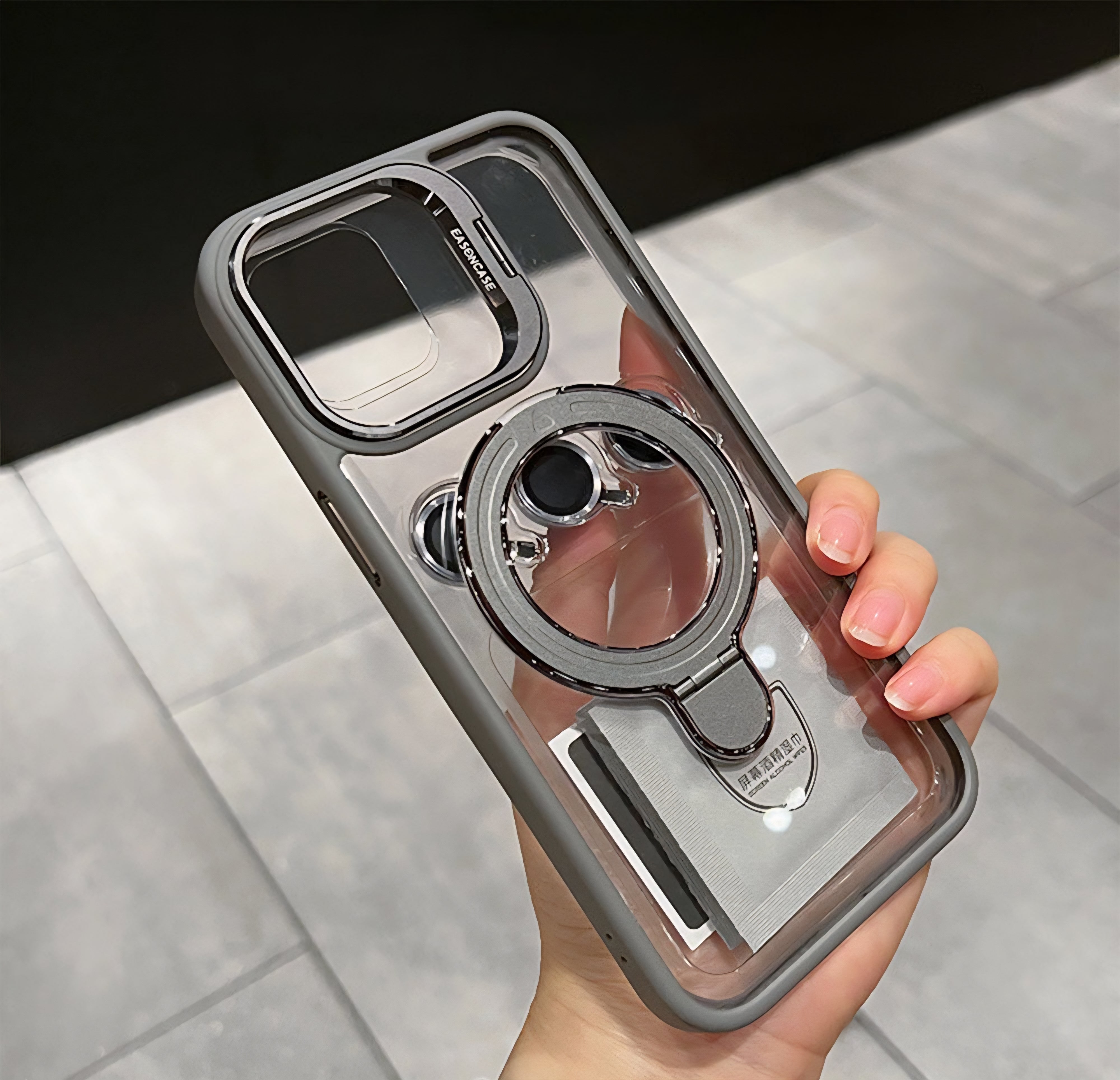 Premium Transparent Magsafe Stand Mobile Cover with FREE Lens