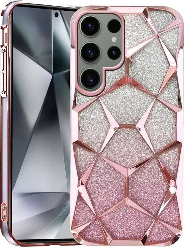 Gradient Glitter Electroplated 3D Cube, Diamond Back Cover - Pink