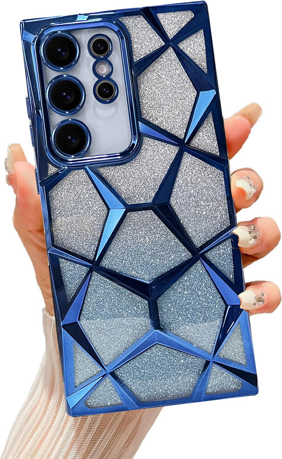 Gradient Glitter Electroplated 3D Cube, Diamond Back Cover - Blue