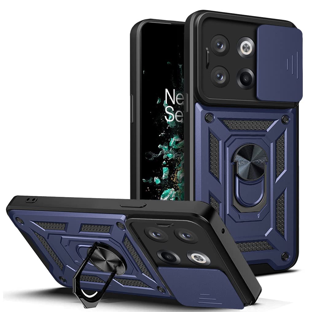 Tough Armor for Oneplus 10T 5G Back Case Cover | Ring Holder & Sliding Camera Shield Cover | 360 Degree Protection Back Case Cover for Oneplus 10T 5G Case - Blue