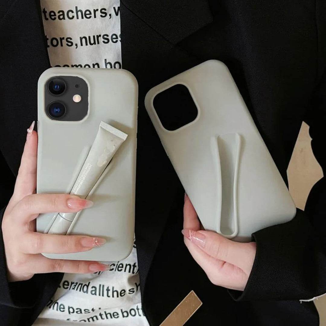 Premium 3D Lip Gloss Lipstick Holder Silicon Back Cover - Grey - Guleel