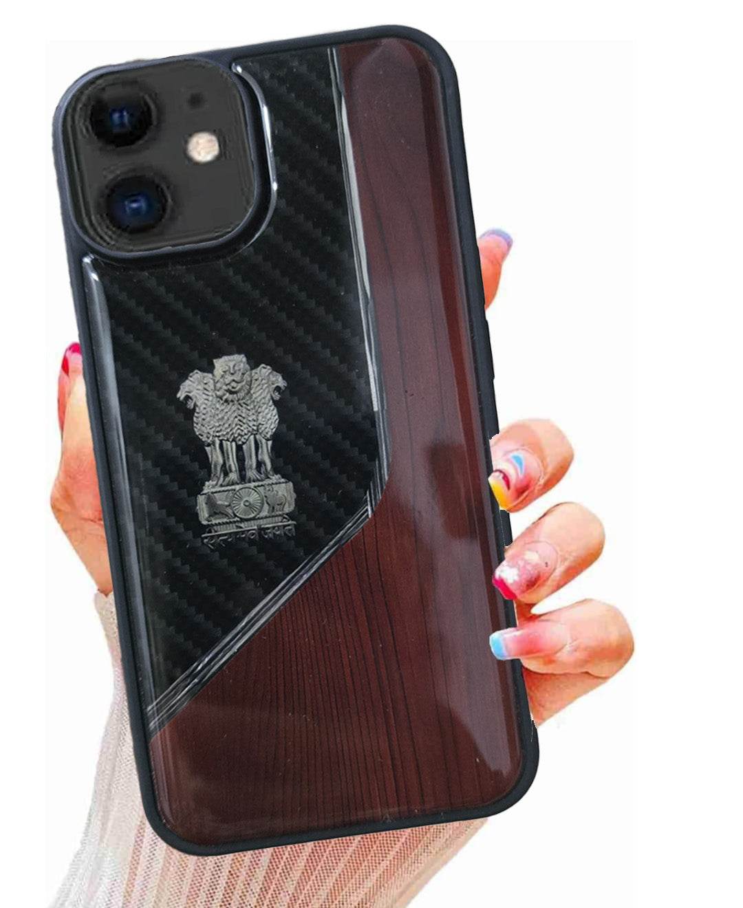 Premium Leather Engraving Carbon Fibre Back Cover - Brown - Guleel