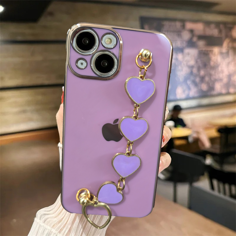 iPhone 12 Mini Silicon Heart Chain  Case Cover - Purple