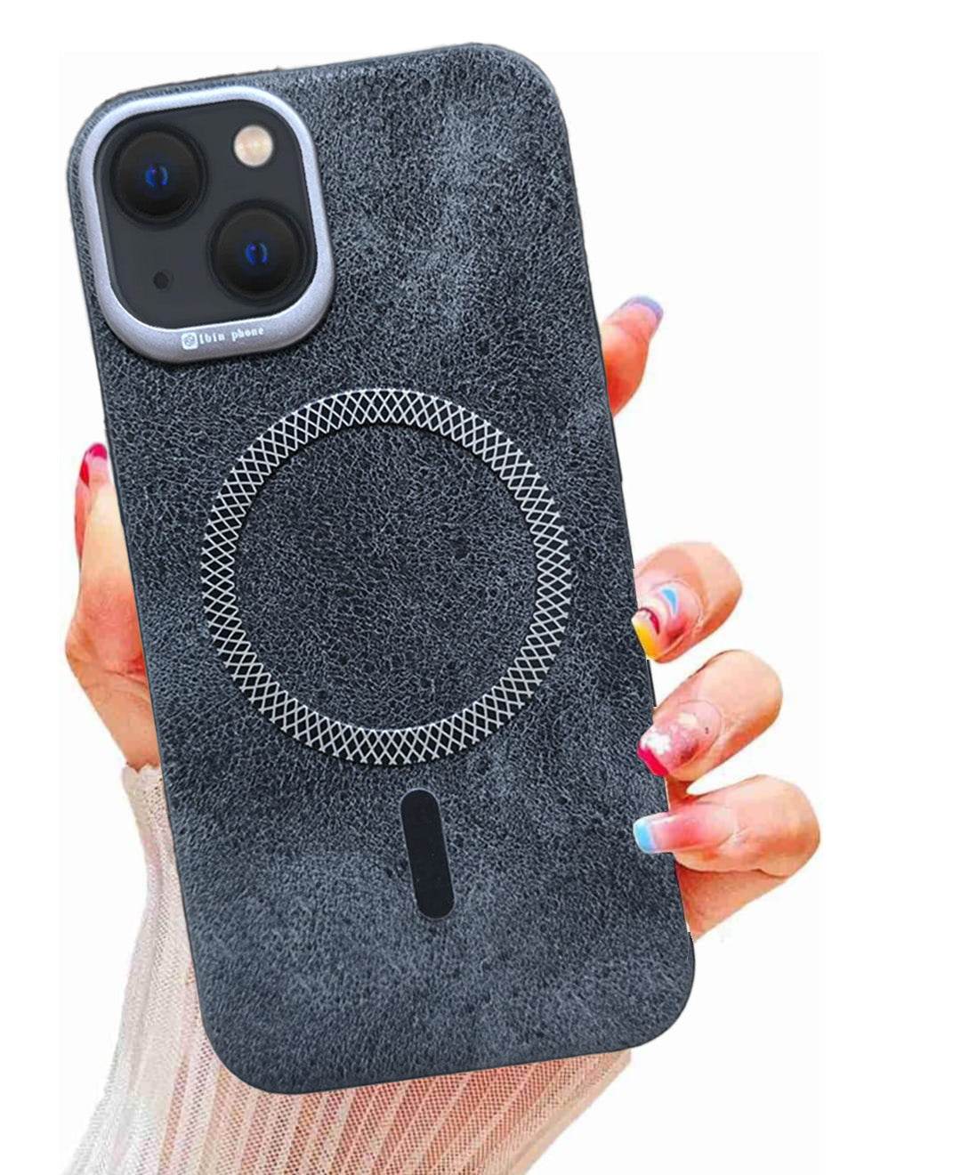 Premium Leather MagSafe Mobile Back Cover - Grey - Guleel