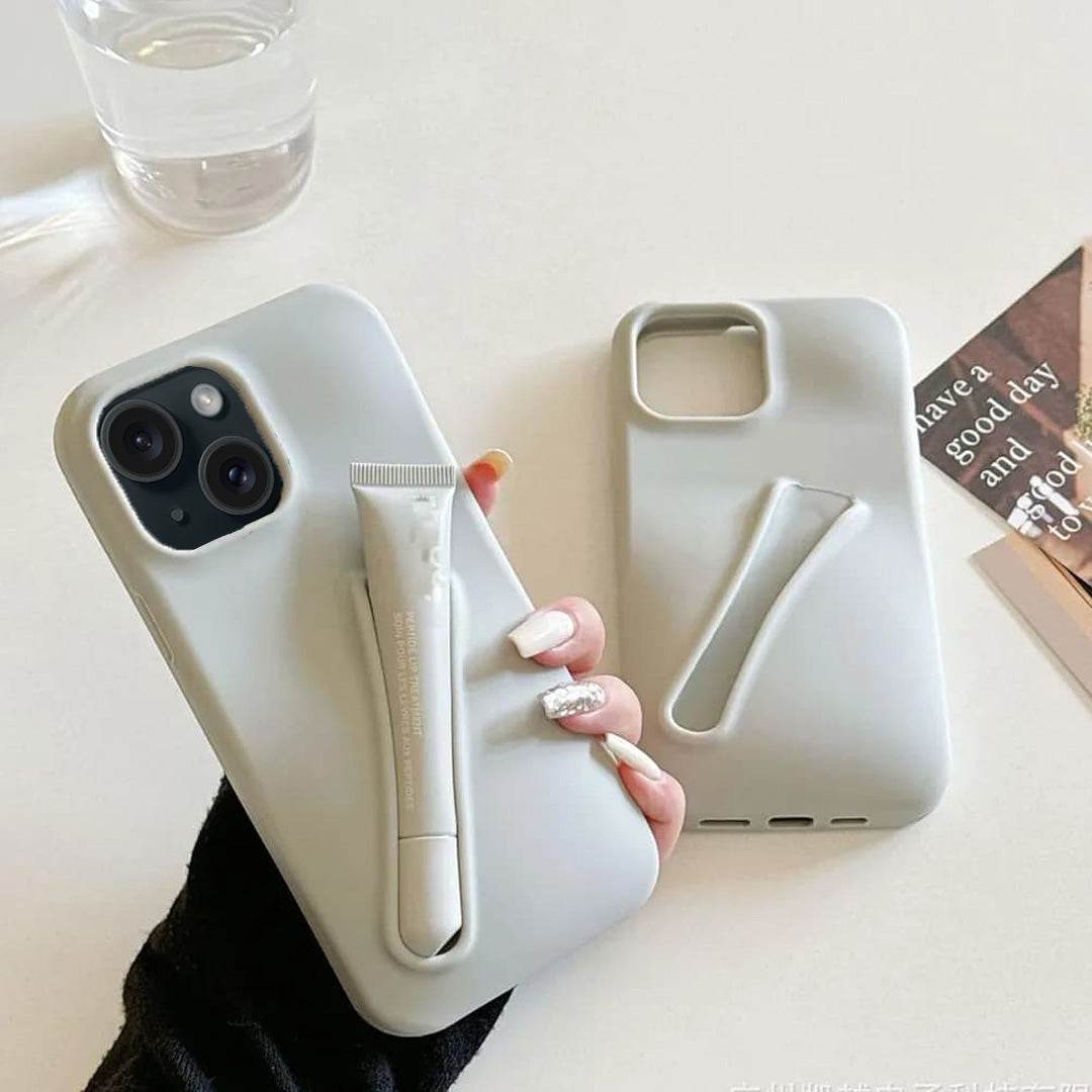 Premium 3D Lip Gloss Lipstick Holder Silicon Back Cover - Grey - Guleel