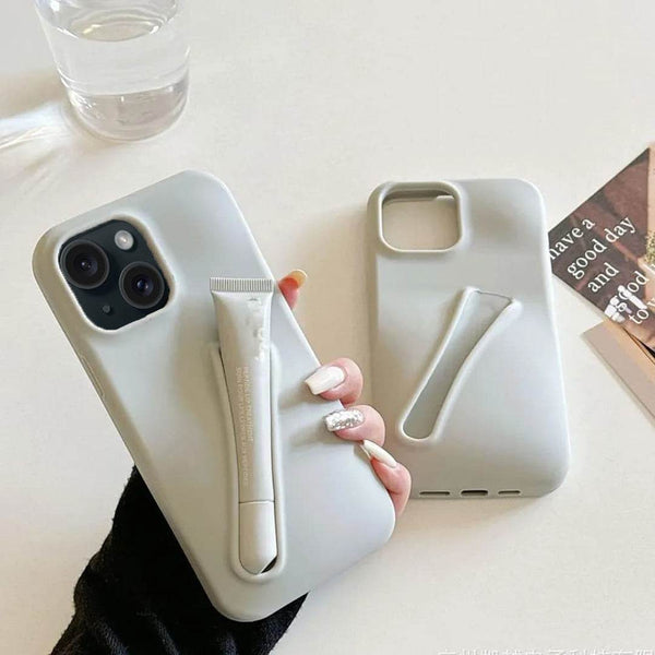 Premium 3D Lip Gloss Lipstick Holder Silicon Back Cover - Grey - Guleel