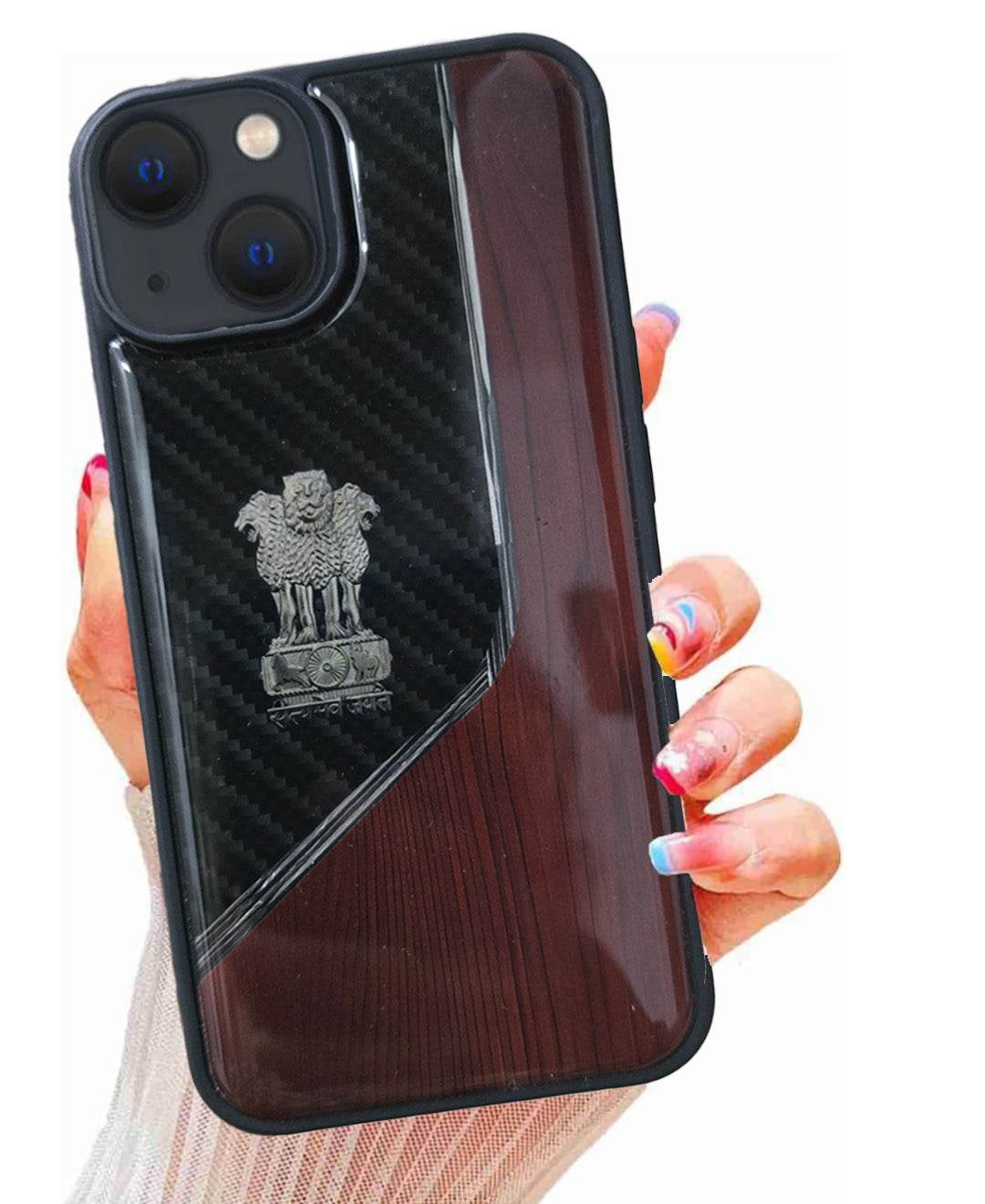 Premium Leather Engraving Carbon Fibre Back Cover - Brown - Guleel