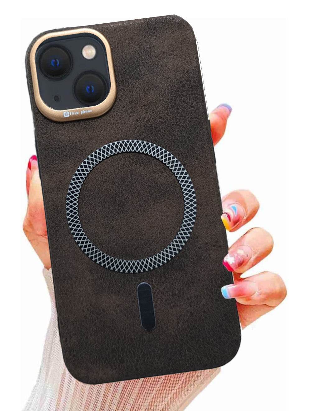 Premium Leather MagSafe Mobile Back Cover - Brown - Guleel