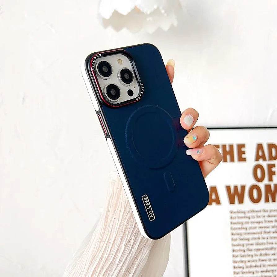 Matte Leather Magnetic Mag-Safe Wireless Charging Shockproof Case - Guleel