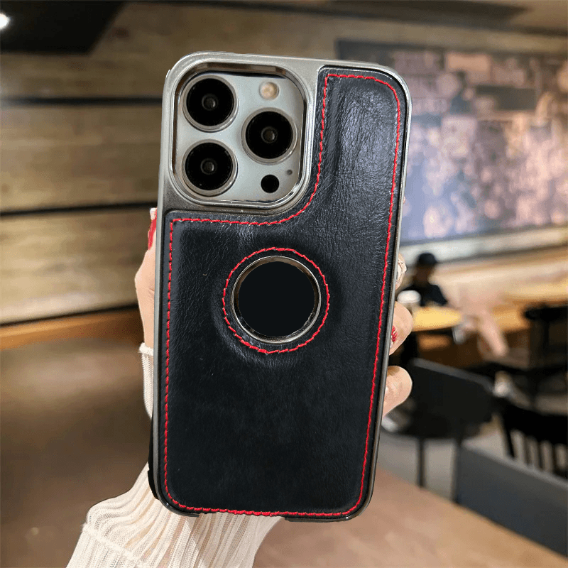 iPhone 13 Pro Premium Shockproof Stitched Leather Case - Black - Guleel