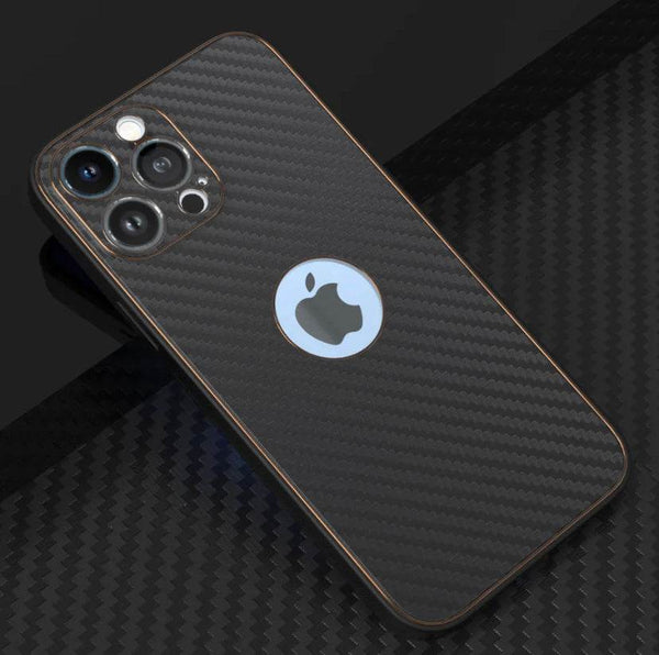 iPhone 13 Pro Premium Leather Finish Carbon Fibre Case - Dark Grey - Guleel