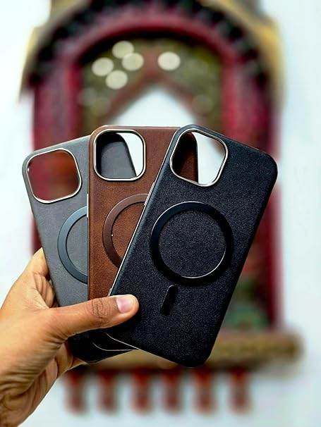 iPhone 15 Magnetic Leather Shockproof Back Case Cover- Black - Guleel