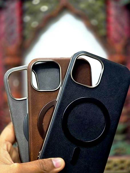 iPhone 15 Magnetic Leather Shockproof Back Case Cover- Black - Guleel