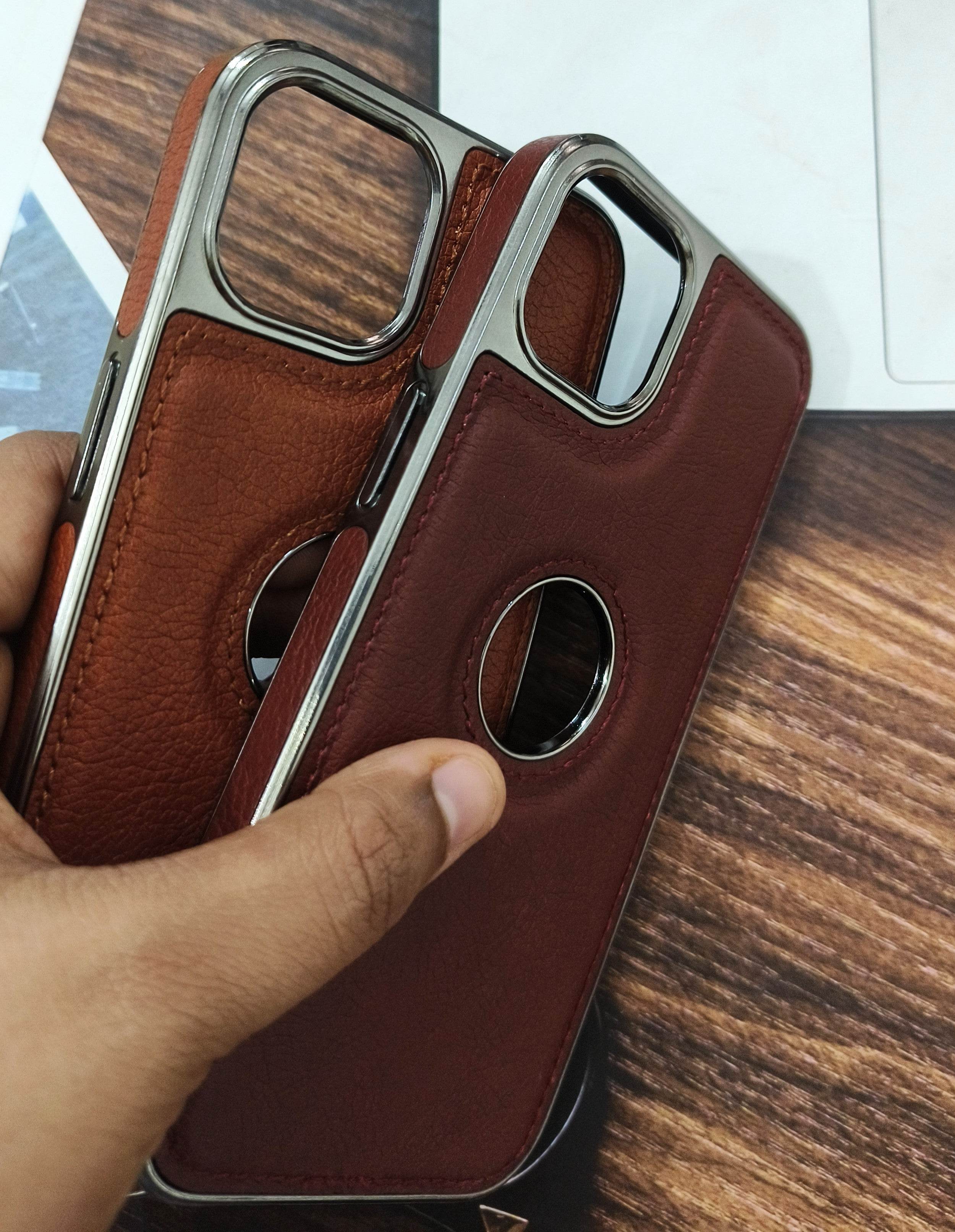 Premium Leather Logo Cut Case - Light Brown - Guleel