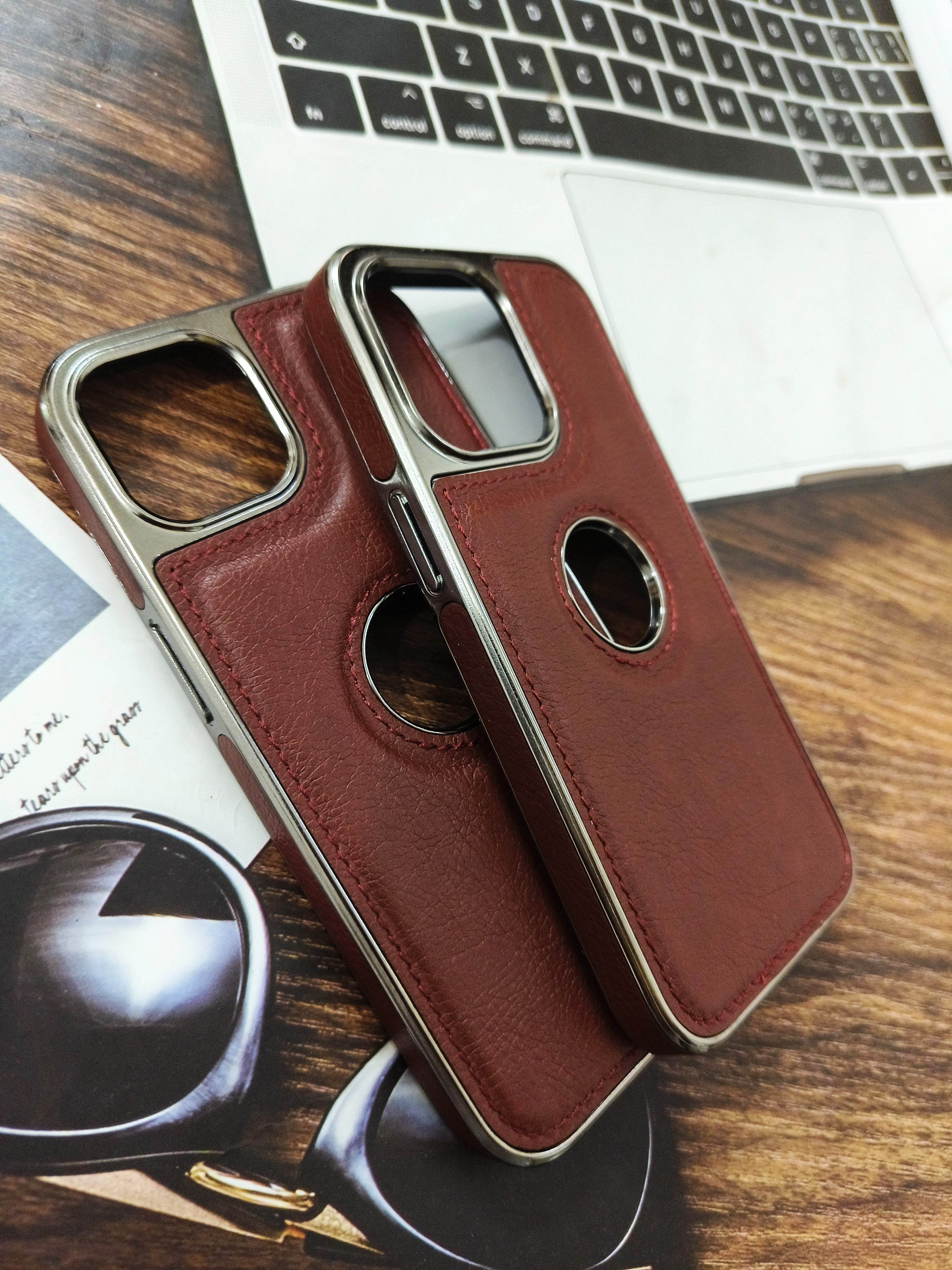 Premium Leather Logo Cut Case - Dark Brown - Guleel