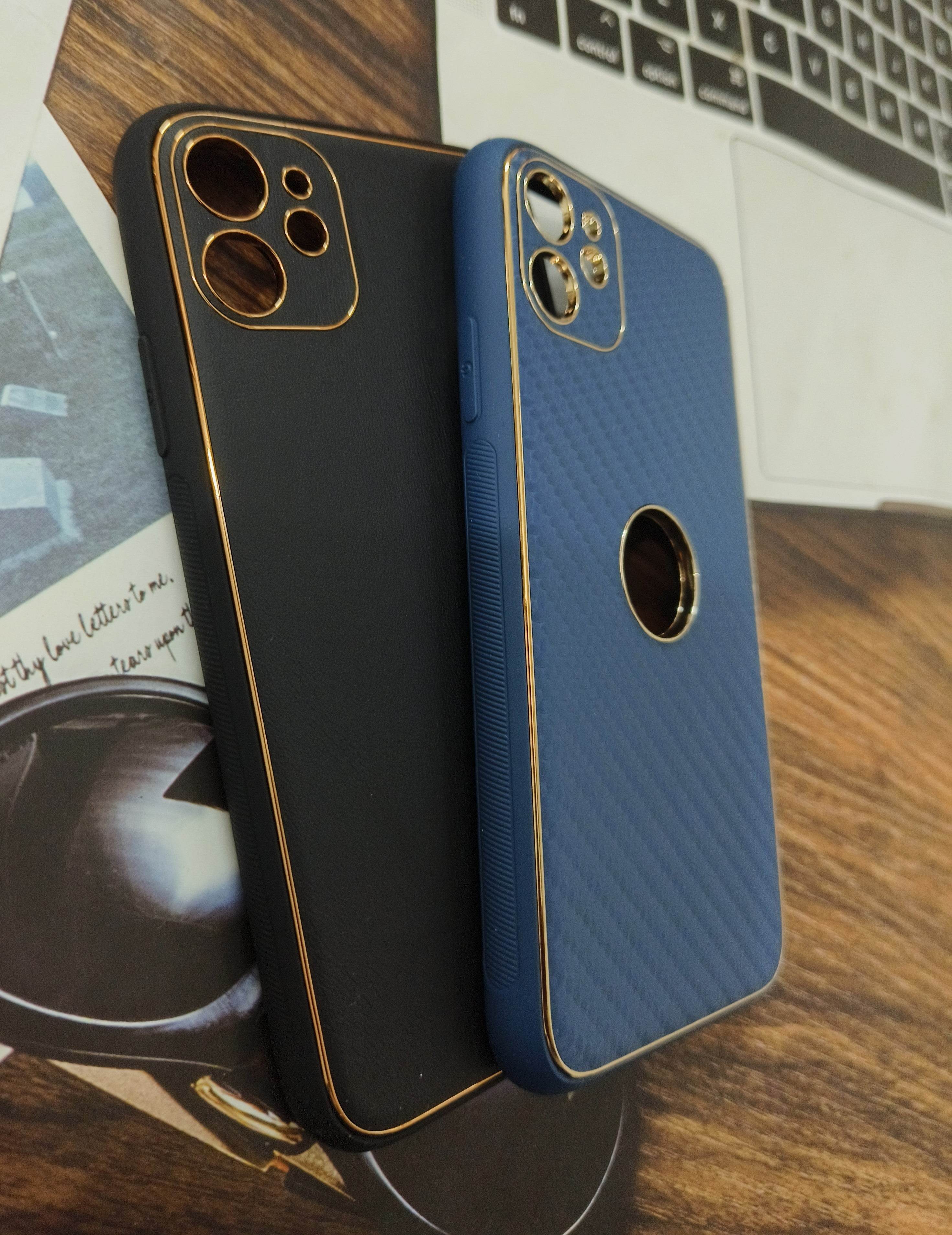 iPhone 11 Premium Carbon Fibre Leather Case - Blue - Guleel