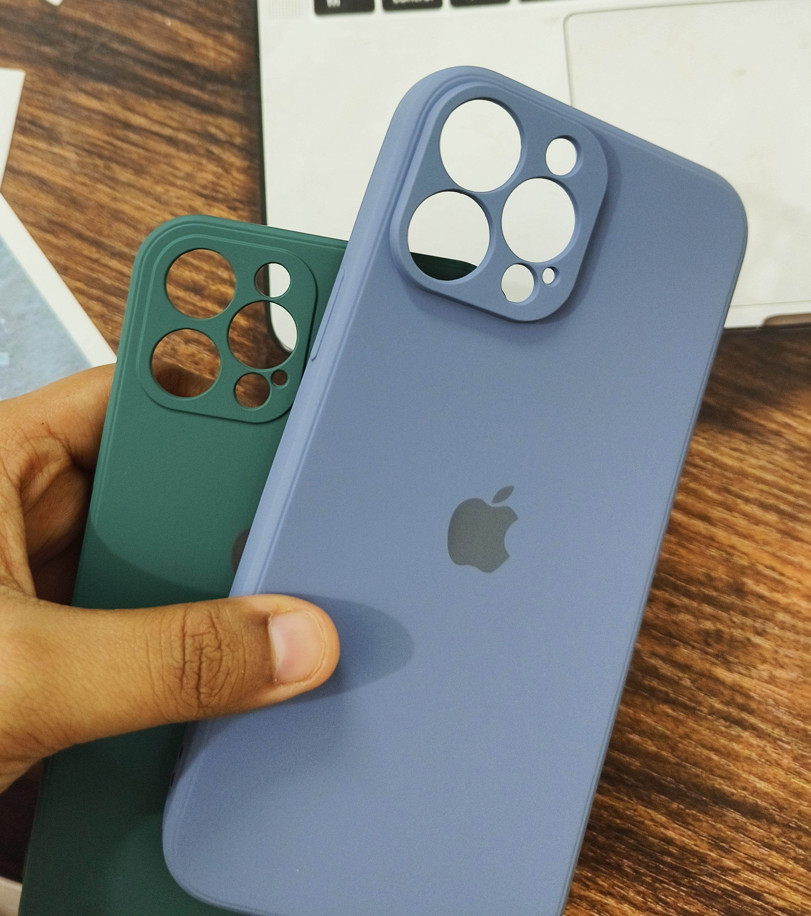 iPhone 13 Pro Max Silicone Camera Protection Logo Back Cover - Blue - Guleel