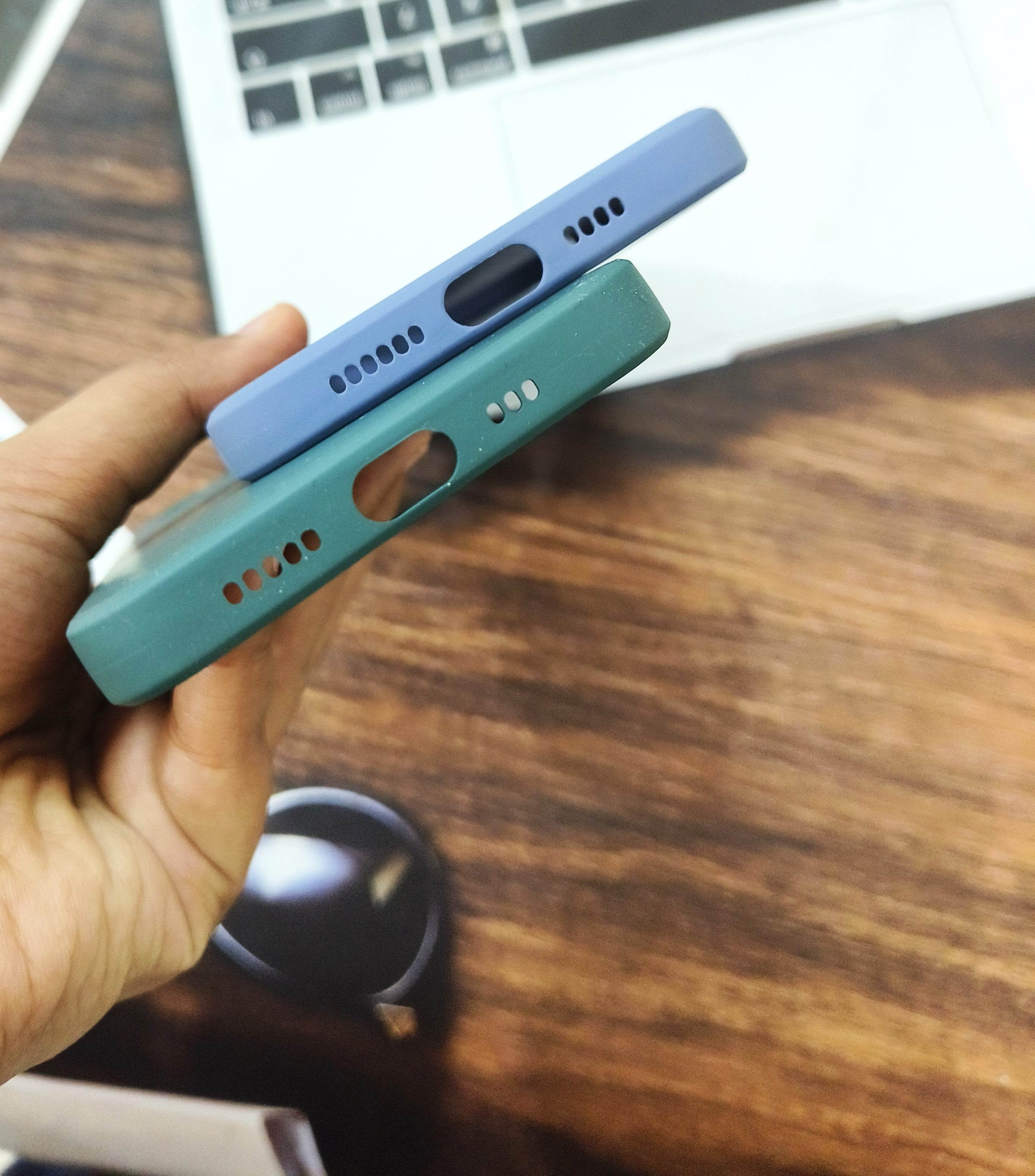 iPhone 13 Pro Max Silicone Camera Protection Logo Back Cover - Blue - Guleel