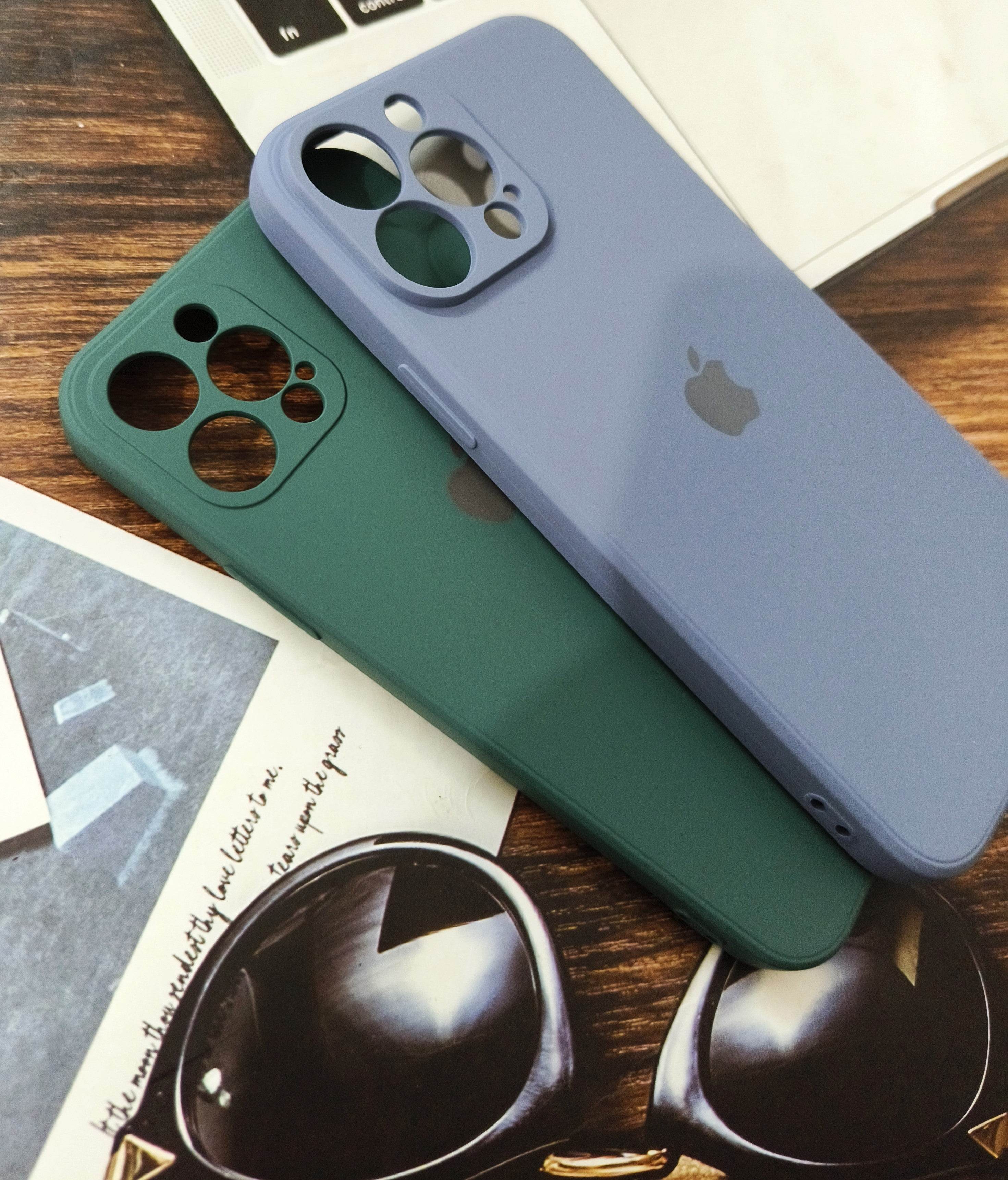 iPhone 12 Pro Silicone Camera Protection Logo Back Cover - Dark Green - Guleel
