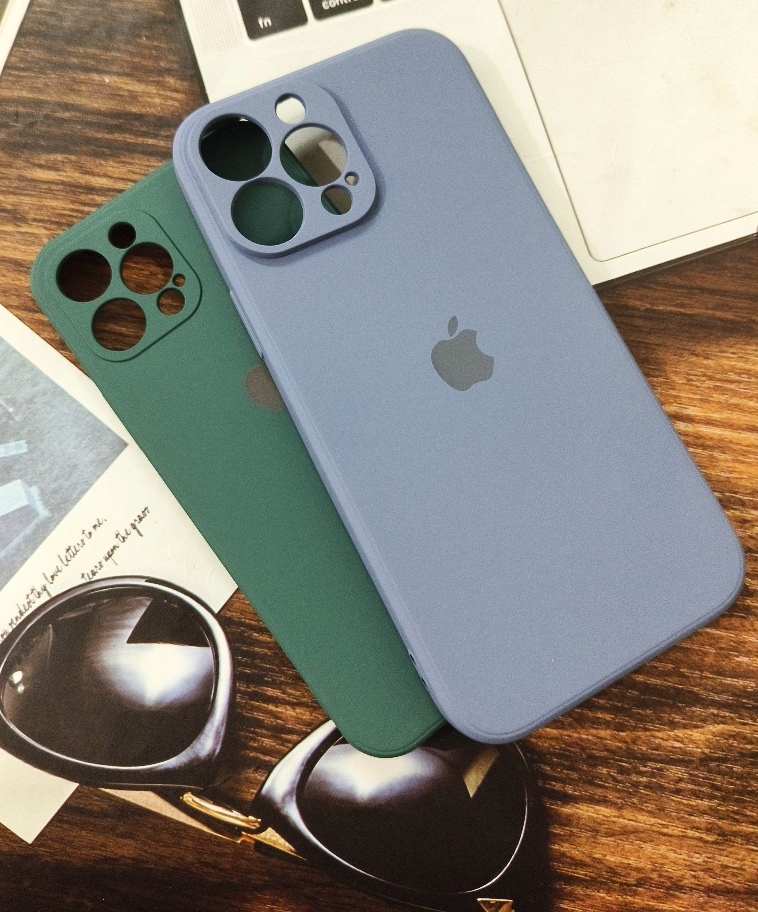 iPhone 13 Pro Max Silicone Camera Protection Logo Back Cover - Blue - Guleel