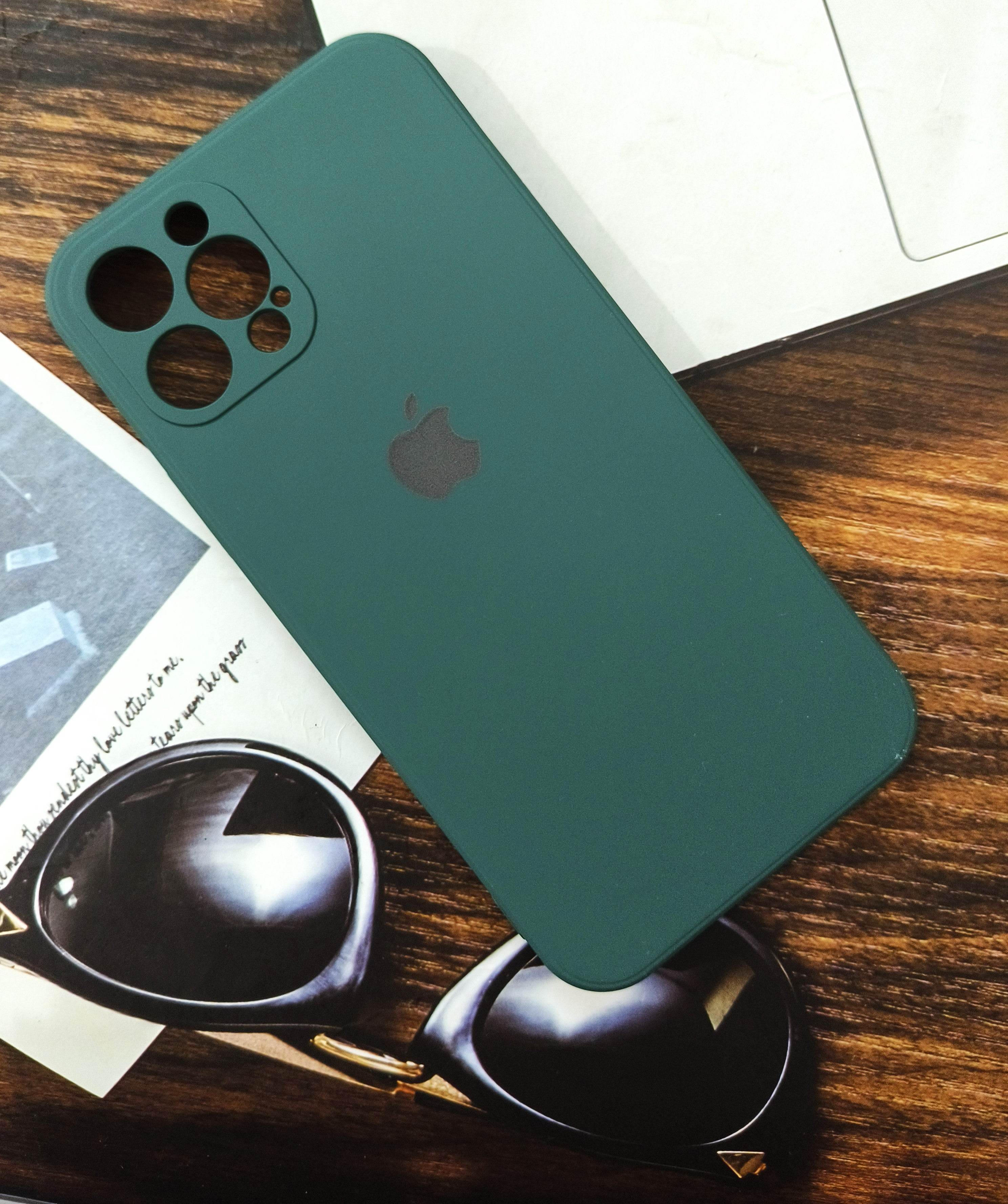iPhone 12 Pro Silicone Camera Protection Logo Back Cover - Dark Green - Guleel
