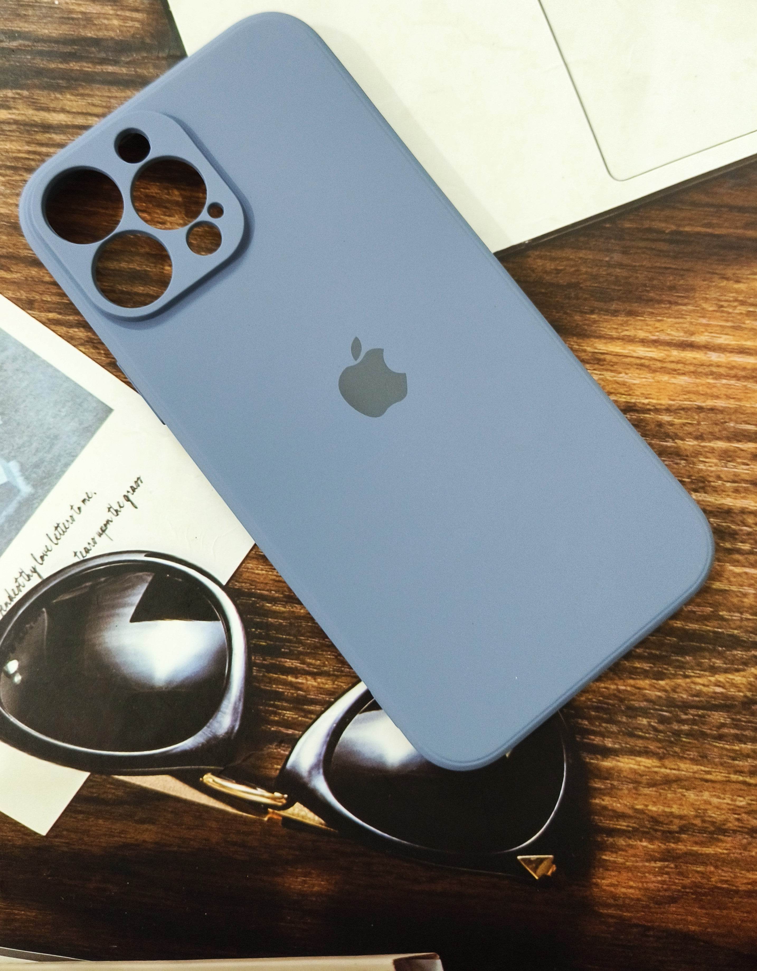 iPhone 13 Pro Max Silicone Camera Protection Logo Back Cover - Blue - Guleel