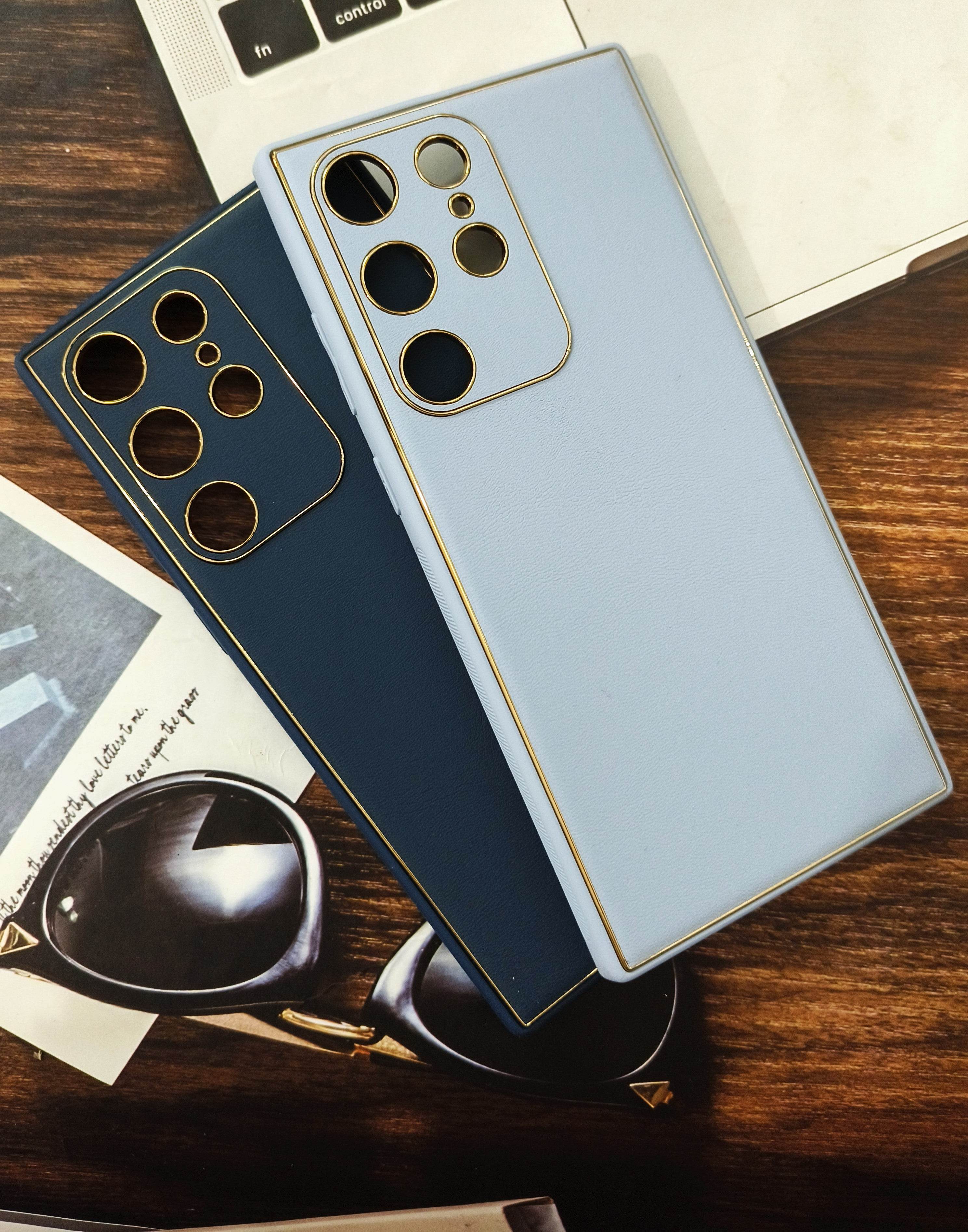 Galaxy S23 Ultra Premium Leather Camera Protection Case - Dark Blue - Guleel