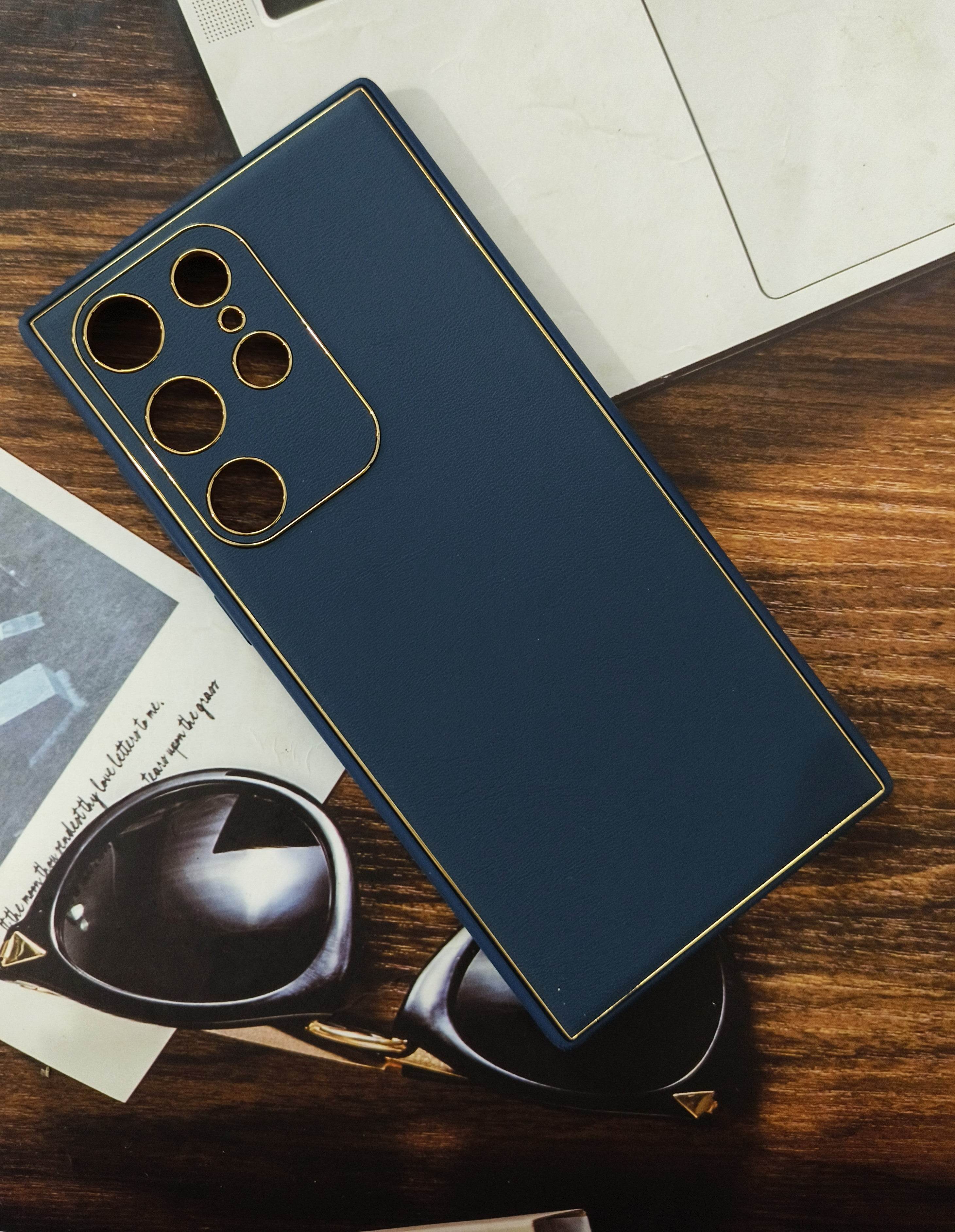 Galaxy S23 Ultra Premium Leather Camera Protection Case - Dark Blue - Guleel