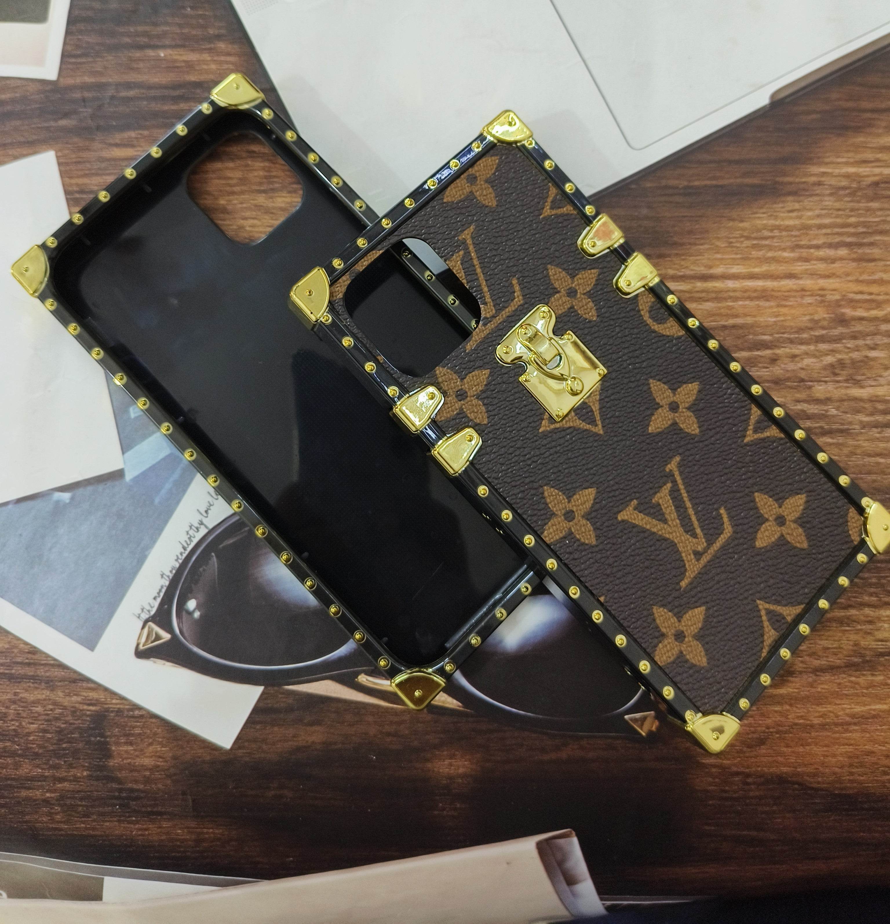 Premium LV Trunk Leather Finish Case - Brown - Guleel