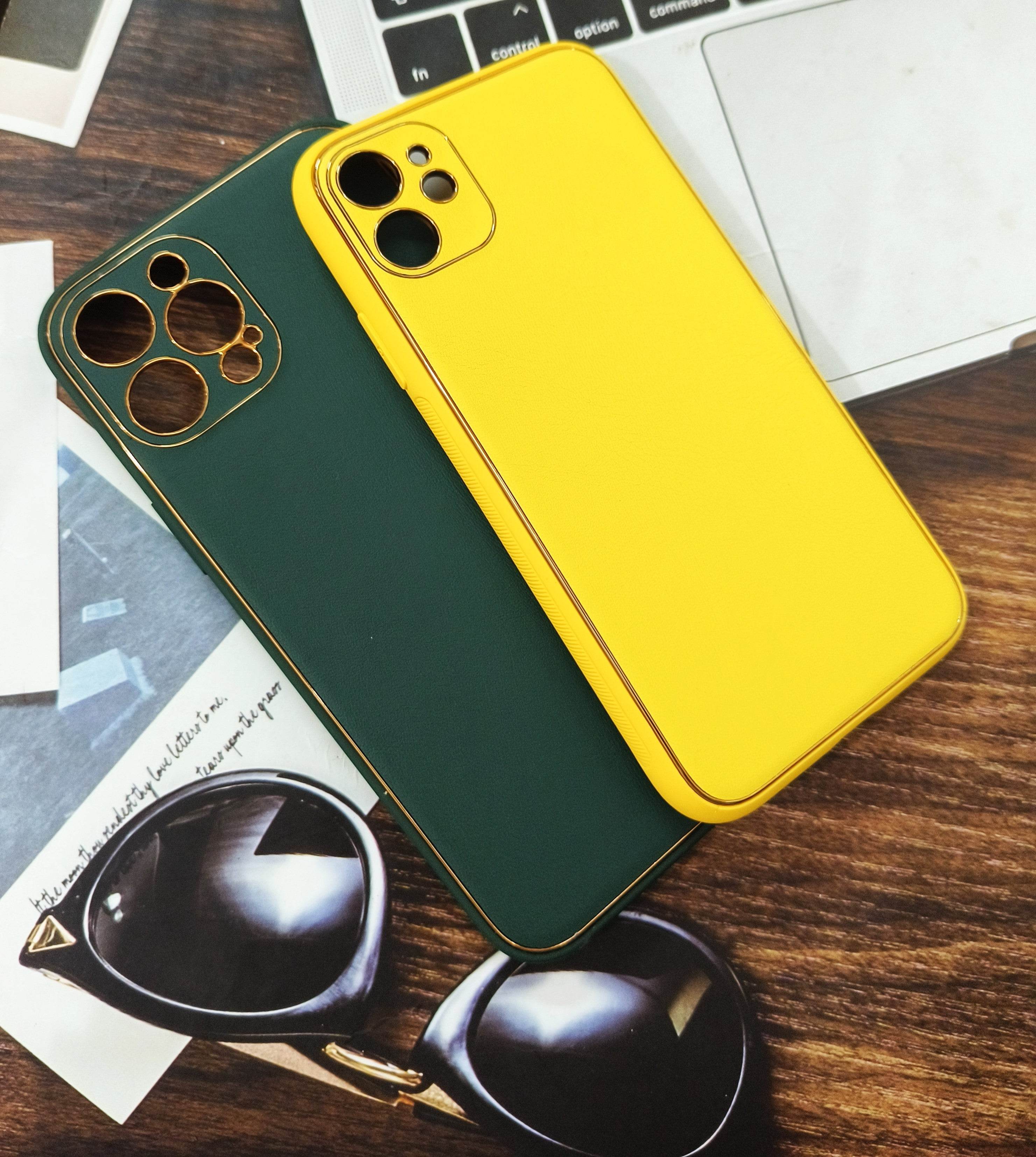 iPhone 12 Premium Leather Finish Camera Protection Case - Yellow - Guleel