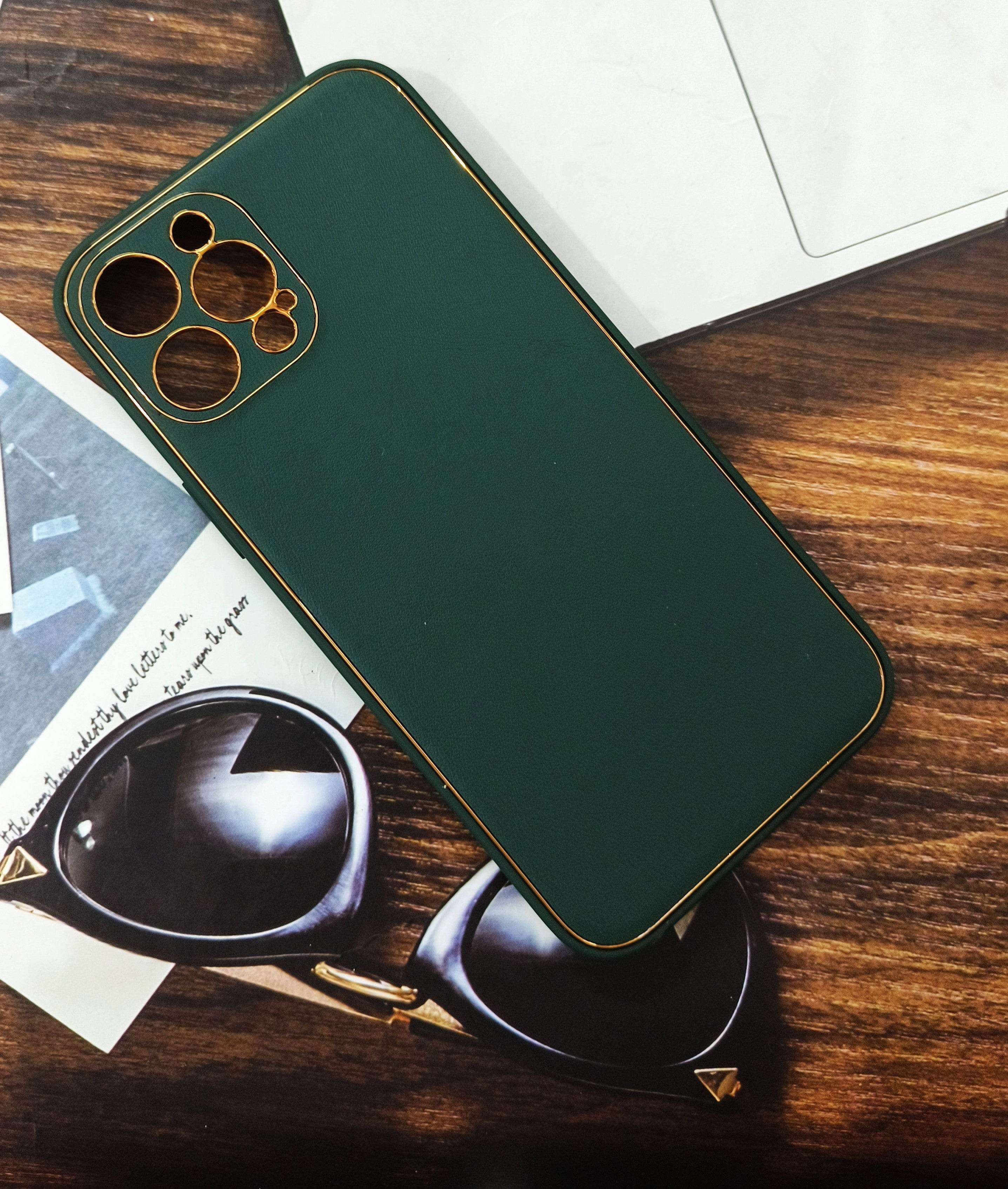 iPhone 12 Pro Max Premium Leather Finish Camera Protection Case - Dark Green - Guleel