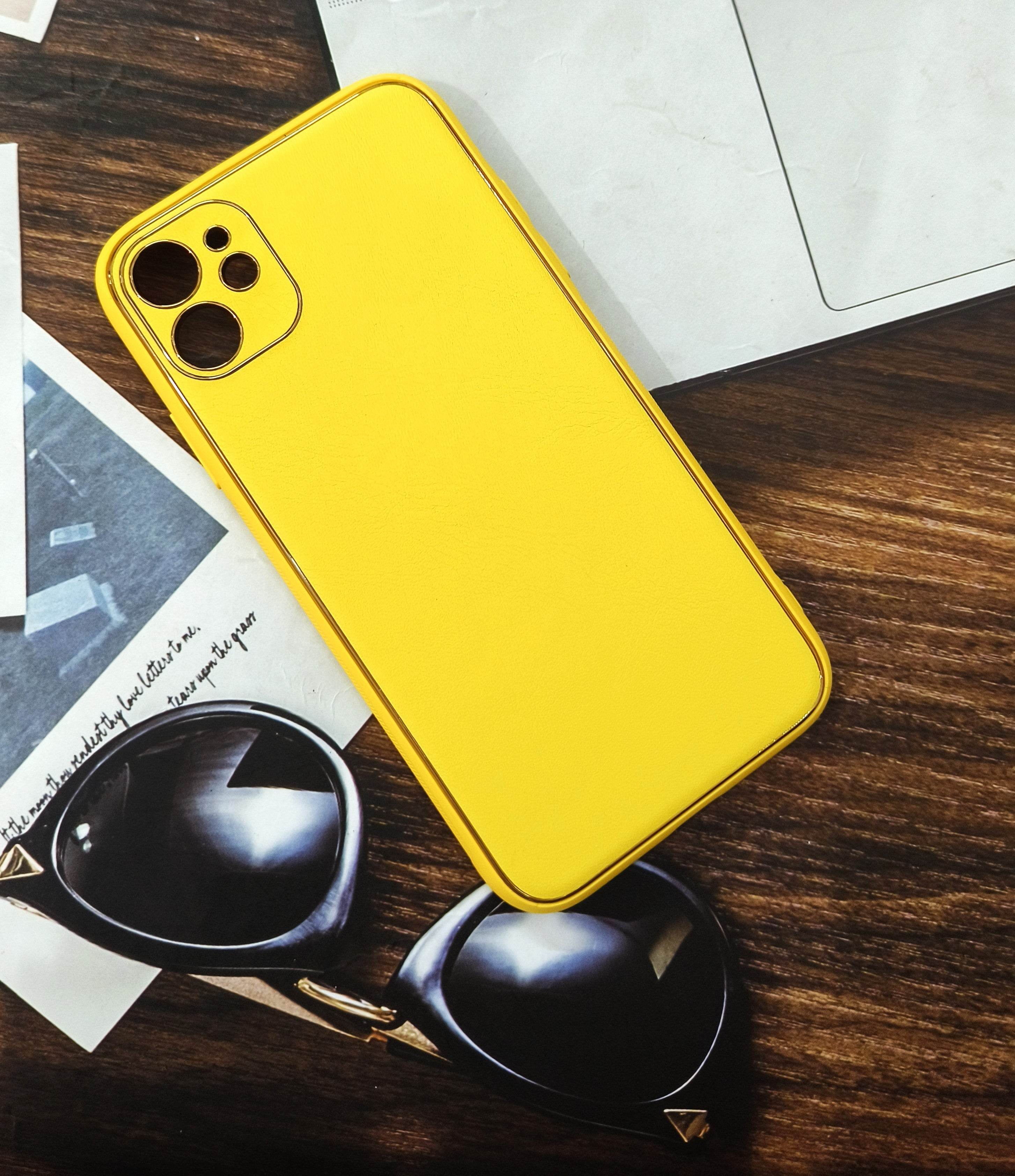 iPhone 12 Premium Leather Finish Camera Protection Case - Yellow - Guleel