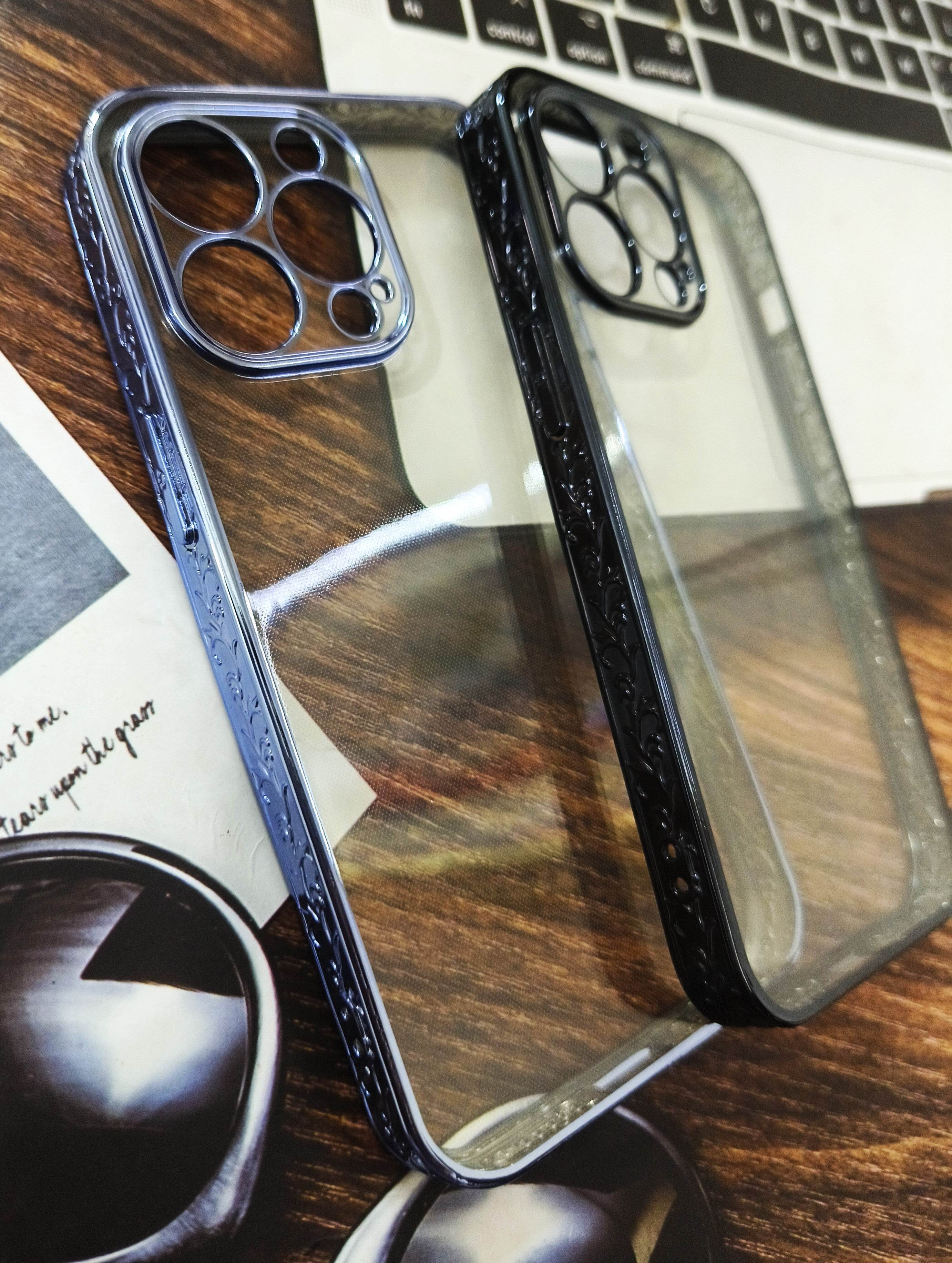 iPhone 13 Pro Premium Engraving Transparent Silicone Case - Black - Guleel