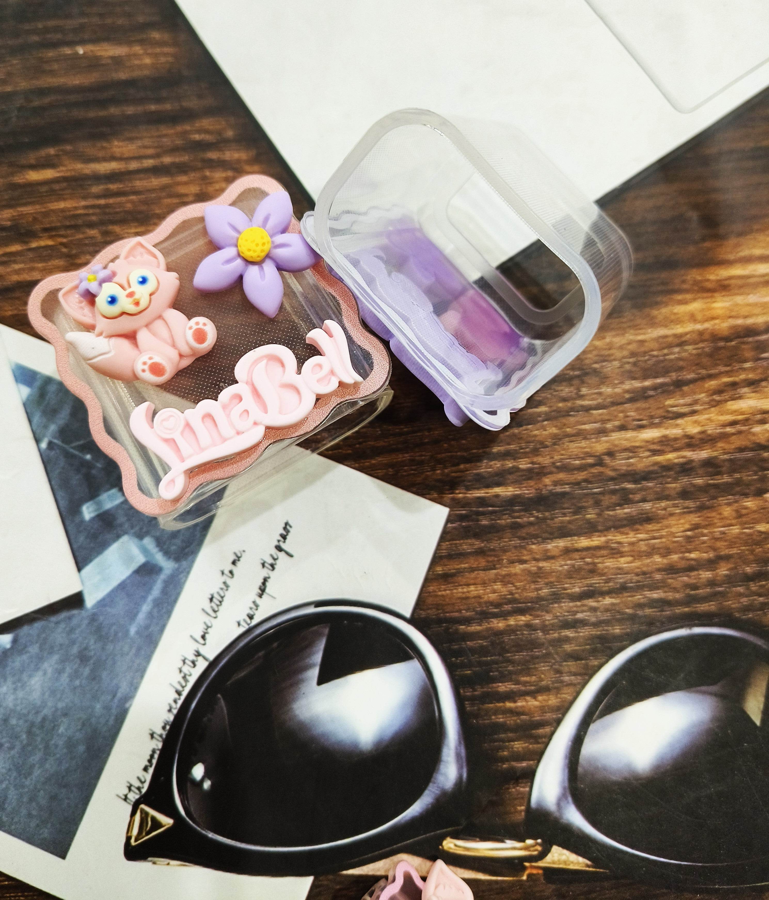 Silicone Cartoon iPhone 3D Flower Kitten Charger Case Cover for 18-20W Chargers - Lavender (with Wire Cover) - Guleel