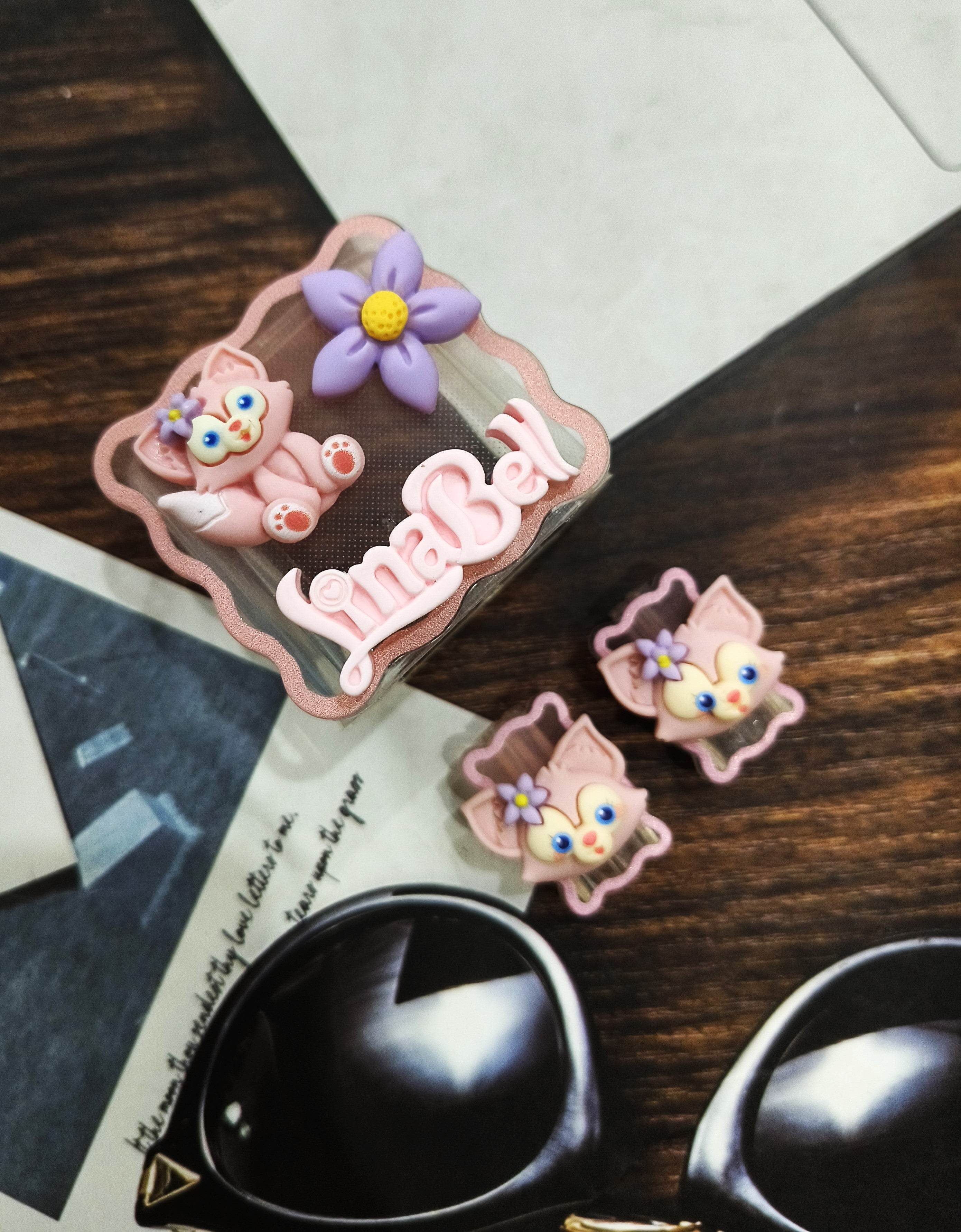 Silicone Cartoon iPhone 3D Flower Kitten Charger Case Cover for 18-20W Chargers - Pink (with Wire Cover) - Guleel