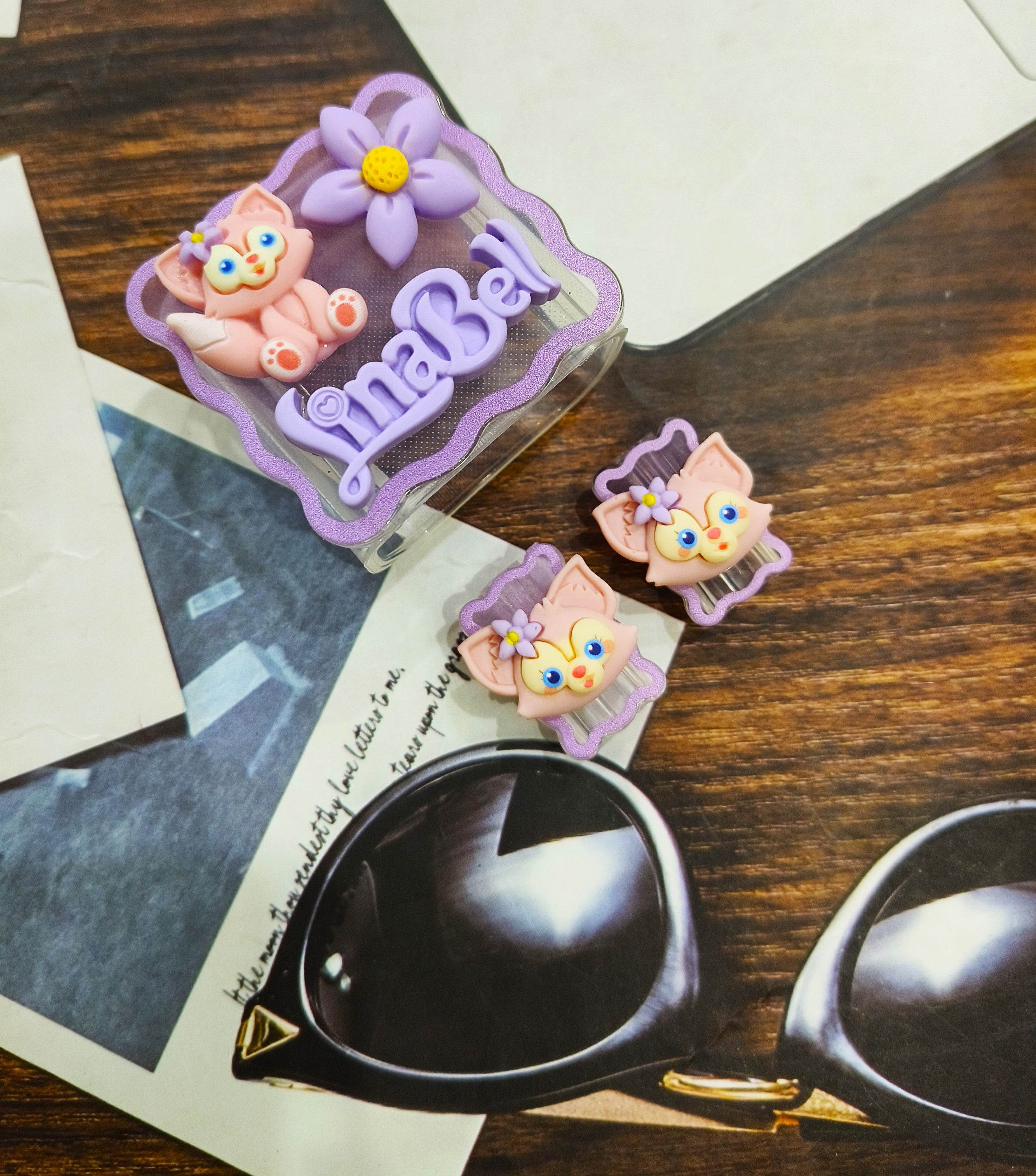 Silicone Cartoon iPhone 3D Flower Kitten Charger Case Cover for 18-20W Chargers - Lavender (with Wire Cover) - Guleel