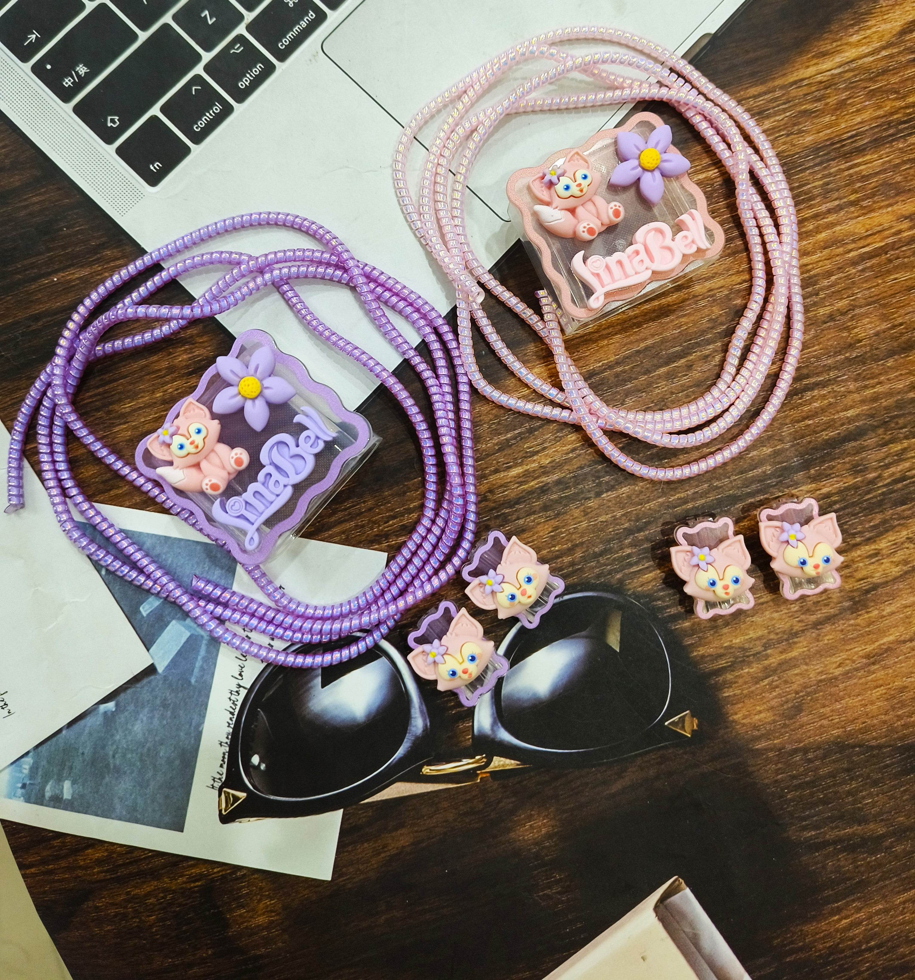 Silicone Cartoon iPhone 3D Flower Kitten Charger Case Cover for 18-20W Chargers - Lavender (with Wire Cover) - Guleel