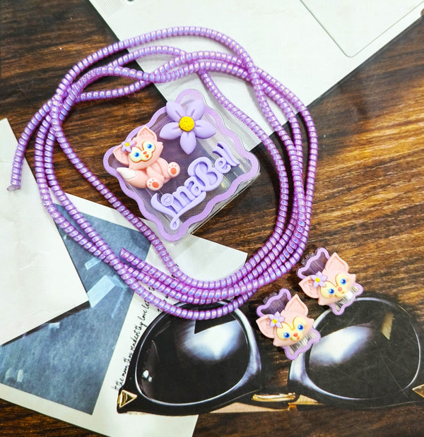 Silicone Cartoon iPhone 3D Flower Kitten Charger Case Cover for 18-20W Chargers - Lavender (with Wire Cover) - Guleel