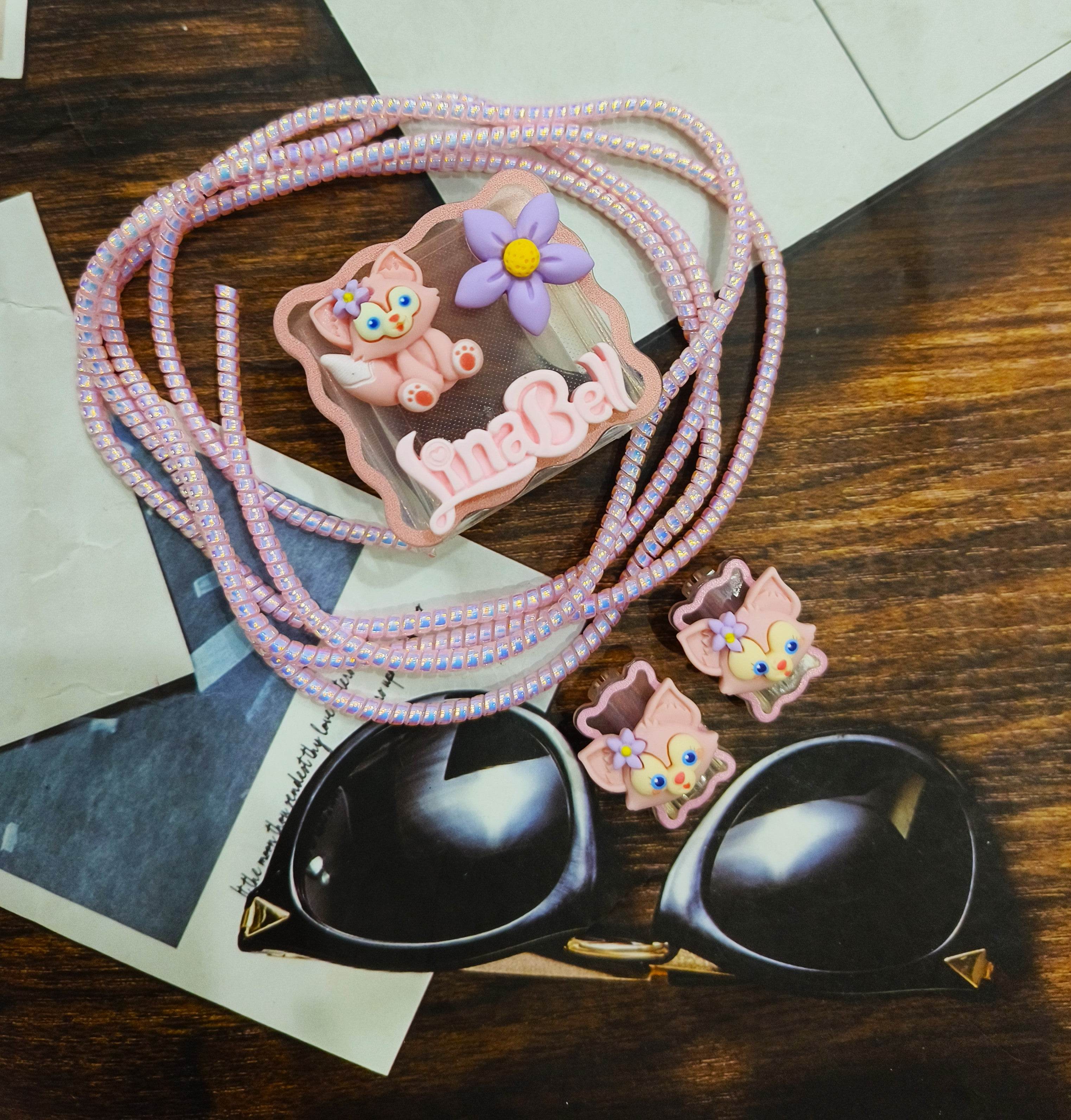 Silicone Cartoon iPhone 3D Flower Kitten Charger Case Cover for 18-20W Chargers - Pink (with Wire Cover) - Guleel