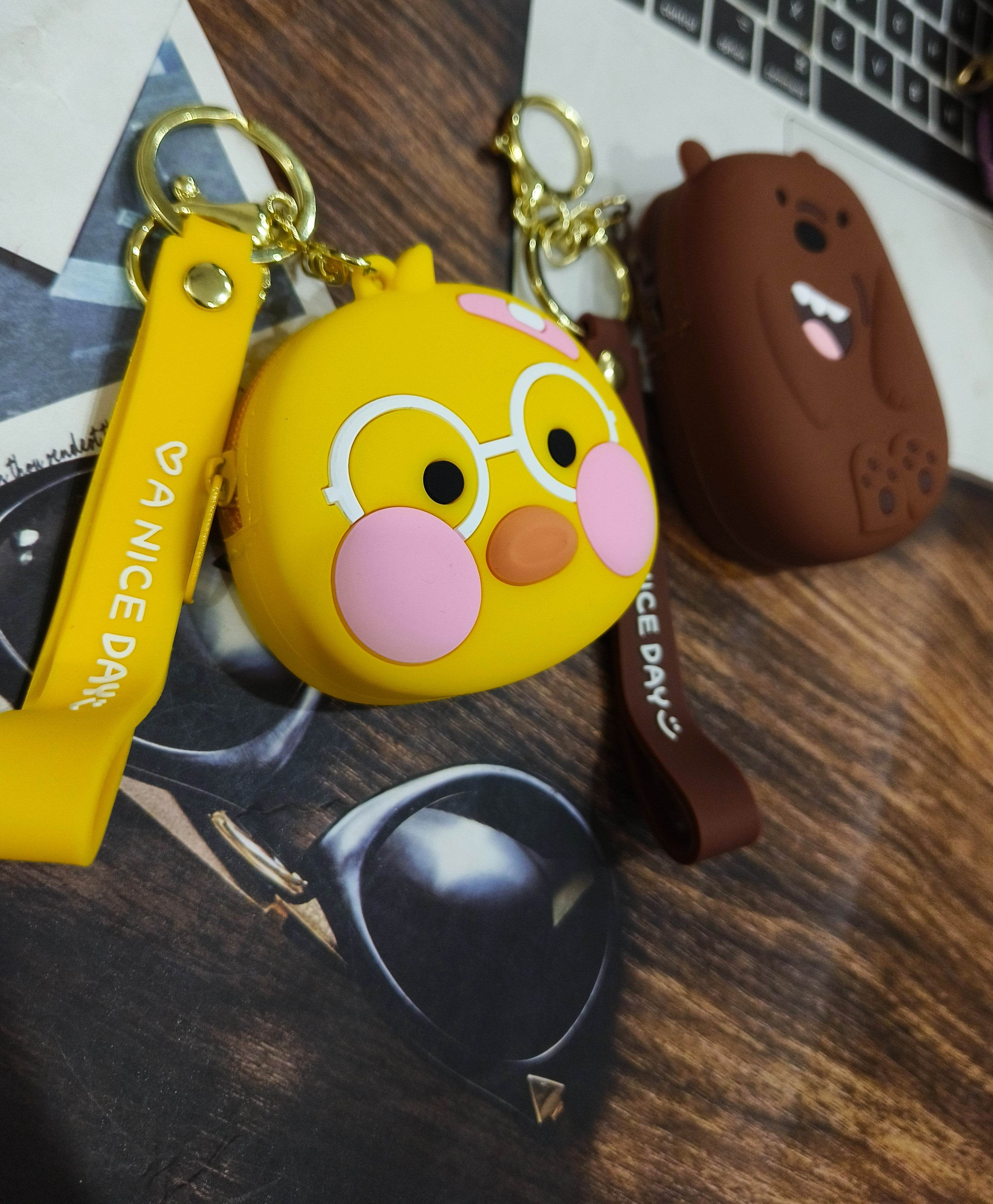 Universal Cartoon Accessories Silicone Organizer Case Cover for Portable Charger, Cables, Earphone, Cord, SD Card - Yellow Cutie - Guleel