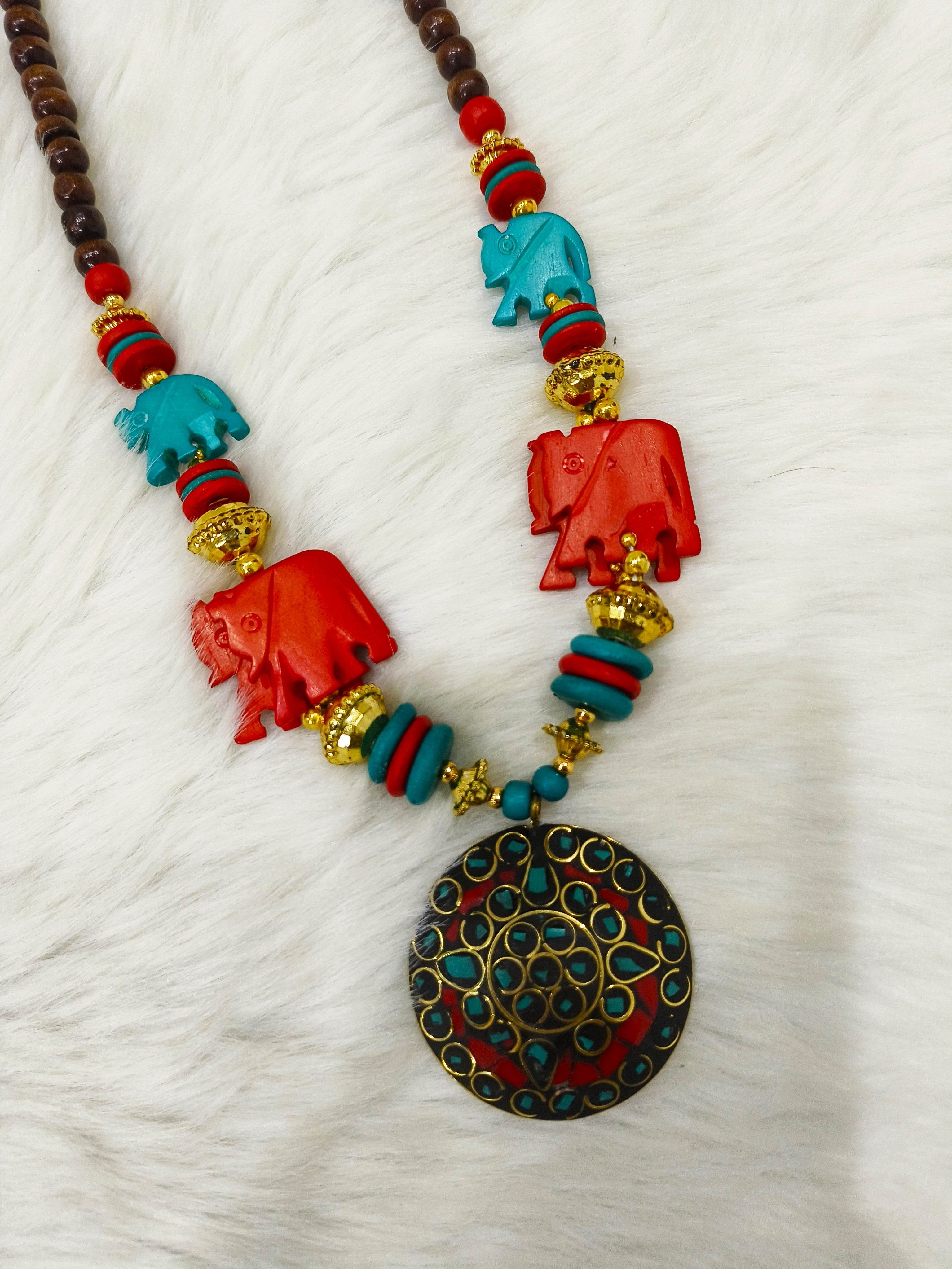Elephant Style Jewellery Necklace for Women and Girls - Multicolor - Guleel