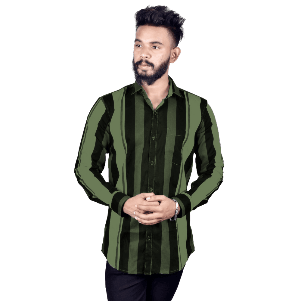 Regular Fit Solid Cotton Lycra Shirt for Men Long Sleeves - Army Green - Guleel