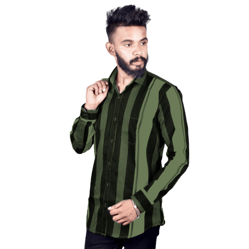 Regular Fit Solid Cotton Lycra Shirt for Men Long Sleeves - Army Green - Guleel
