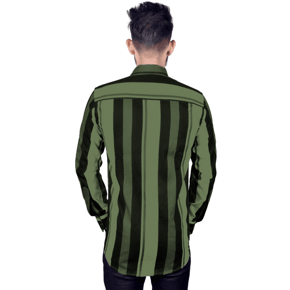 Regular Fit Solid Cotton Lycra Shirt for Men Long Sleeves - Army Green - Guleel