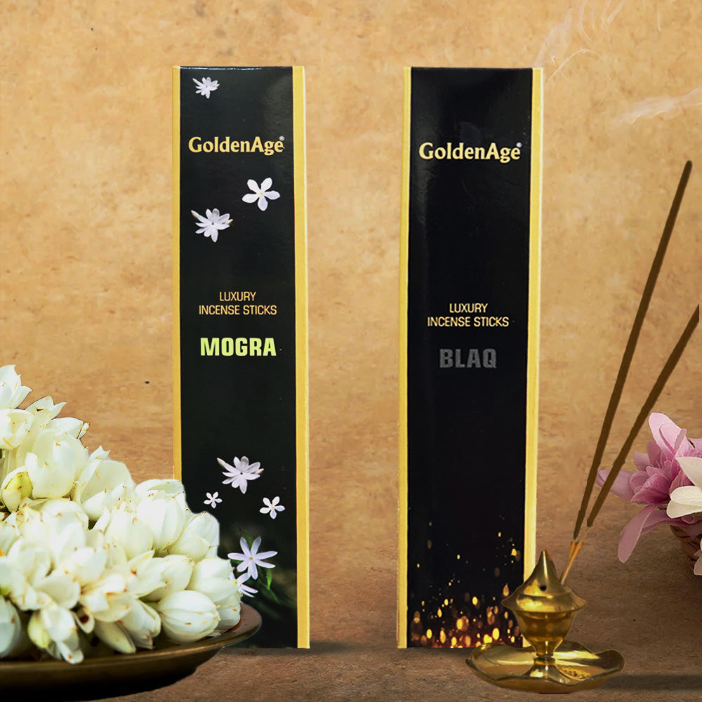 Luxury Incense Natural Floral Incense Sticks (Bundle Pack of 2) I 2 Fragrances - Blaq , Mogra  I 100% Organic Agarbatti