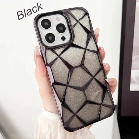 Gradient Glitter Electroplated 3D Cube, Diamond Back Cover - Black
