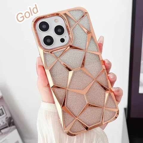 Gradient Glitter Electroplated 3D Cube Diamond Back Cover - Gold
