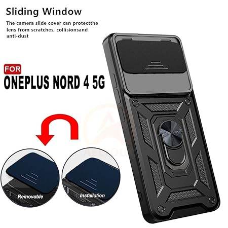 G Tough Armor for OnePlus Nord 4 5G Back Case Cover | Ring Holder & Sliding Camera Shield Cover | 360 Degree Protection Back Case Cover for OnePlus Nord 4 5G Case (Black) - Guleel