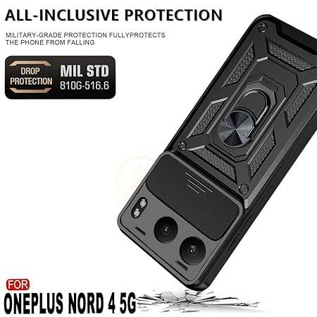 G Tough Armor for OnePlus Nord 4 5G Back Case Cover | Ring Holder & Sliding Camera Shield Cover | 360 Degree Protection Back Case Cover for OnePlus Nord 4 5G Case (Black) - Guleel