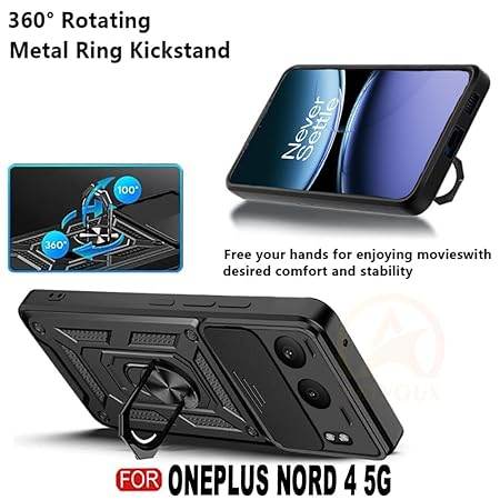 G Tough Armor for OnePlus Nord 4 5G Back Case Cover | Ring Holder & Sliding Camera Shield Cover | 360 Degree Protection Back Case Cover for OnePlus Nord 4 5G Case (Black) - Guleel